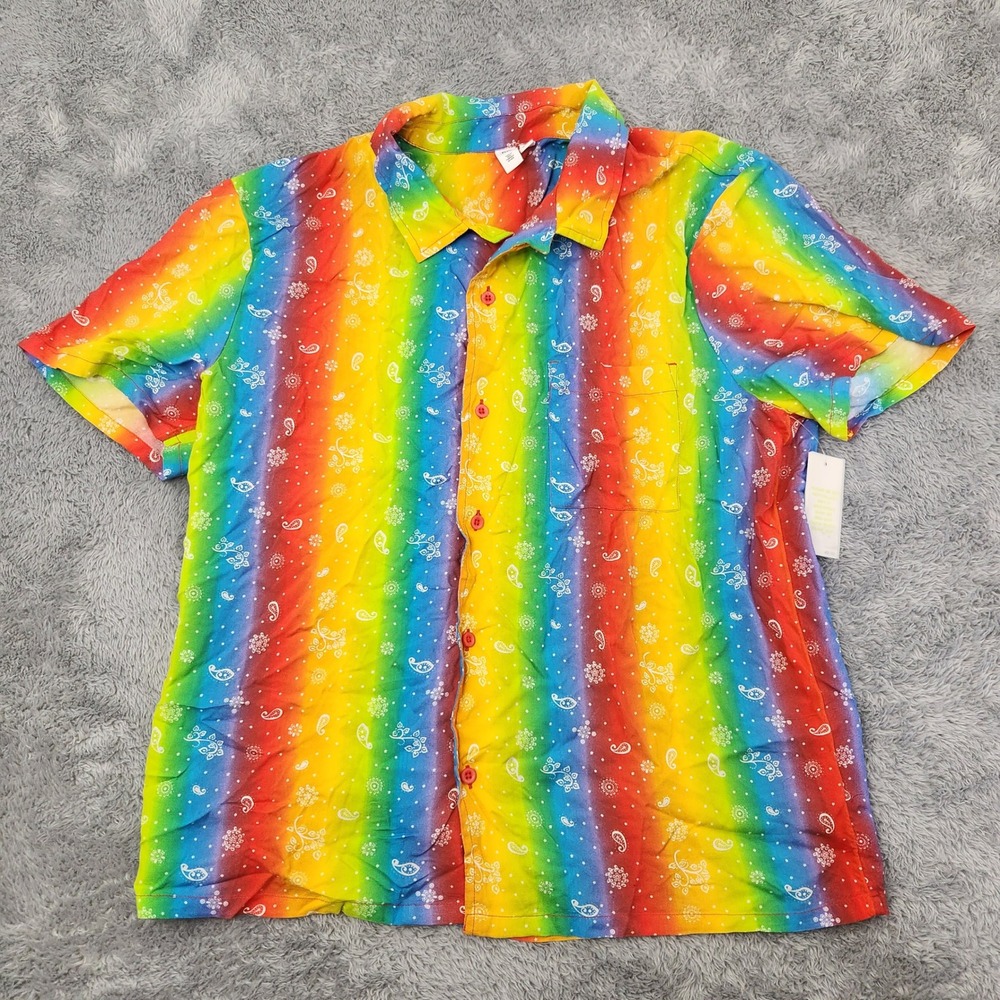 BP Shirt Womens M Rainbow Be Proud Camp Stripe‎ Paisley Button Down BP441189MN